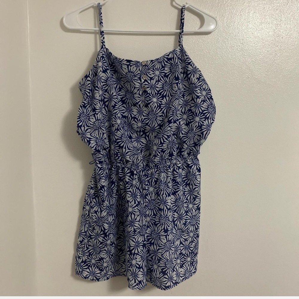 Love Reign Blue and White Floral Romper